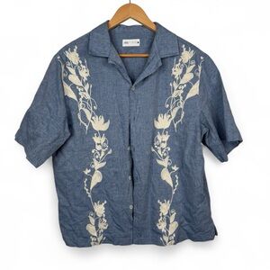 Zara Men's Blue Floral Short Sleeve Shirt | Linen Blend